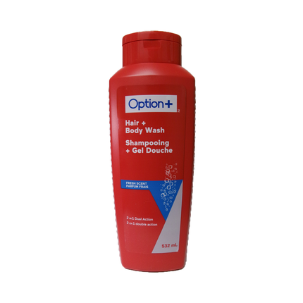 Option+ Nettoyant cheveux et corps pour hommes double action 2 en 1 - Parfum frais | 532 ml