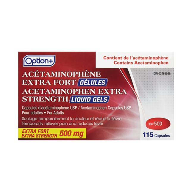 Option+ Acetaminophen Extra Strength Liquid Gels 500 mg | 115 Capsules