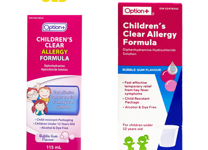 Option+ Formule anti-allergie pour enfants, gomme à bulles | 115 ml