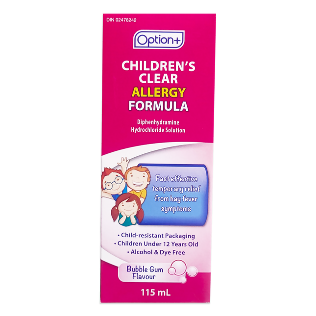 Formule claire contre les allergies pour enfants Option+ - Bubble Gum | 115 ml