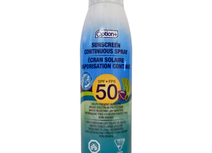 Option+ Sunscreen SPF 50 Non Greasy Continuous Spray | 177 mL