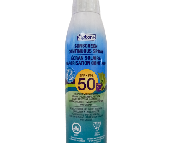Option+ Sunscreen SPF 50 Non Greasy Continuous Spray | 177 mL – White ...