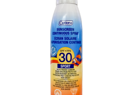 Écran solaire Option+ Sport SPF 30, pulvérisation continue non grasse | 177 ml