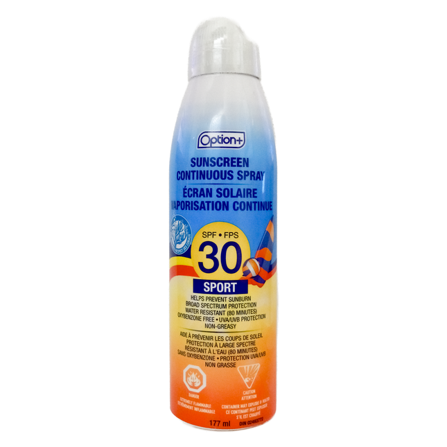 Écran solaire Option+ Sport SPF 30, pulvérisation continue non grasse | 177 ml