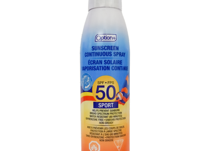 Option+ Sport Sunscreen SPF 50 Non Greasy Continuous Spray | 177 mL