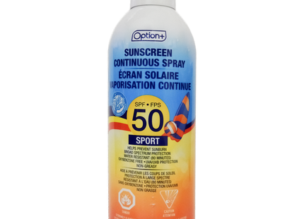 Écran solaire Option+ Sport SPF 50, pulvérisation continue non grasse | 300 ml