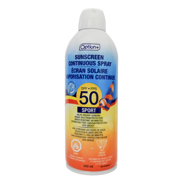 Écran solaire Option+ Sport SPF 50, pulvérisation continue non grasse | 300 ml