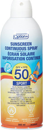 Option+ Sport Continuous Spray Sunscreen - SPF 50 | 300 ml