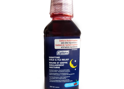 Option + - Nighttime Cold & Flu Relief Syrup - Cherry Flavour | 354 mL