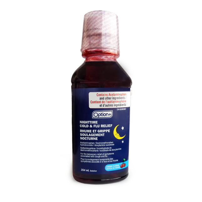 Option + - Sirop nocturne pour soulager le rhume et la grippe - Saveur cerise | 354 ml