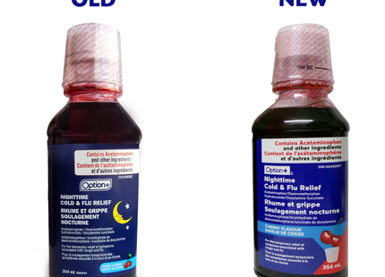 Option+ - Sirop contre le rhume et la grippe pour la nuit - Saveur cerise | 354 ml