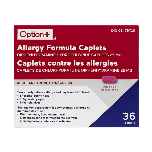 Option+ Allergy Hydrochloride Formula Caplets, Regular Strength | 36 Caplets