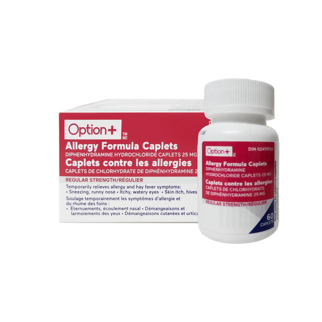 Option+ Allergy Formula Caplets 25 mg | 60 Caplets