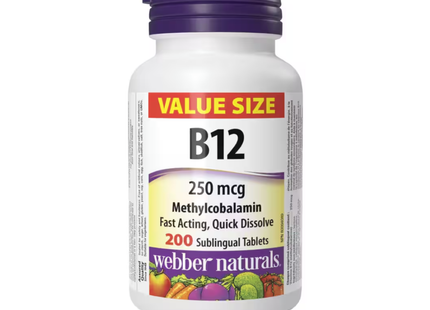Webber Naturals - Vitamine B12 Méthylcobalamine 250 mcg | 200 comprimés