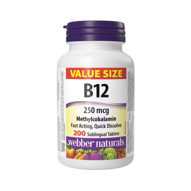 Webber Naturals - Vitamine B12 Méthylcobalamine 250 mcg | 200 comprimés