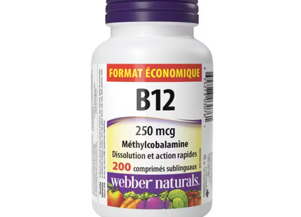 Webber Naturals - Vitamine B12 Méthylcobalamine 250 mcg | 200 comprimés
