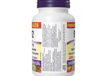 Webber Naturals - Vitamine B12 Méthylcobalamine 250 mcg | 200 comprimés