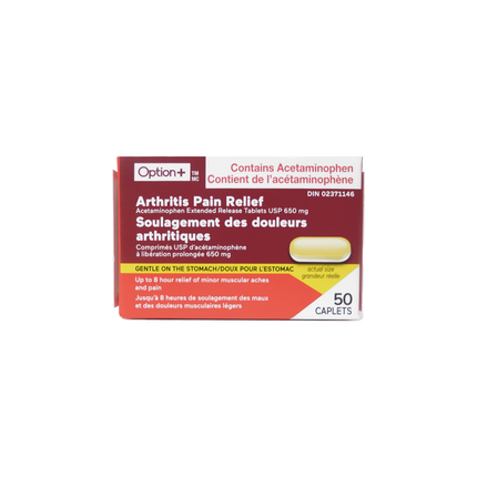 Option+ Soulagement de la douleur arthritique 650 mg à libération prolongée | 50 comprimés
