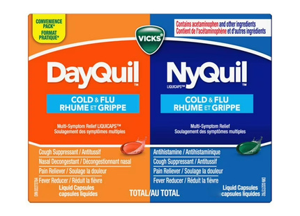 Vicks - Pack pratique rhume et grippe | 16 Gélules Liquides Dayquil + 8 Gélules Liquides Nyquil