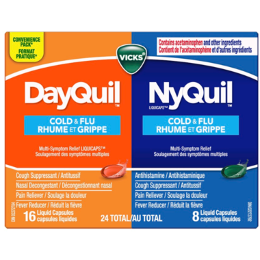 Vicks - Cold & Flu Convenience Pack | 16 Dayquil Liquid Capsules + 8 Nyquil Liquid Capsules