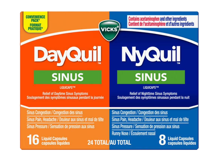 Vicks - Sinus Convenience Pack | 16 Dayquil Liquid Capsules + 8 Nyquil Liquid Capsules