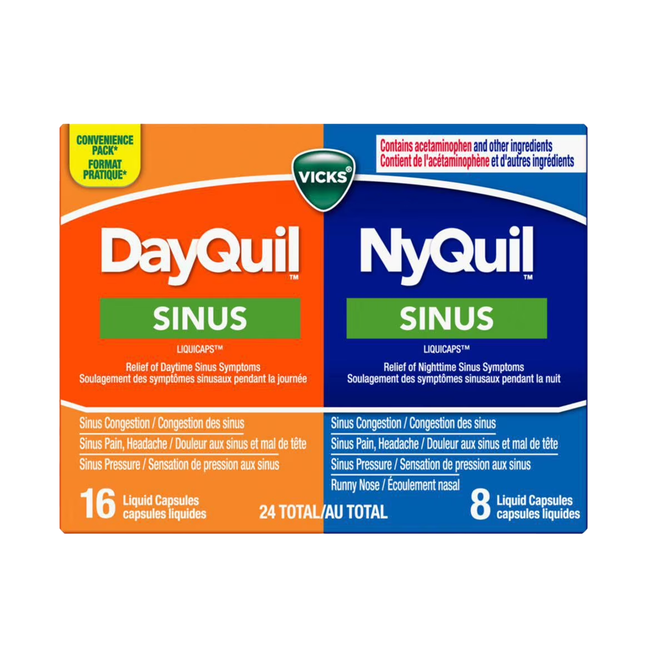 Vicks - Sinus Convenience Pack | 16 Dayquil Liquid Capsules + 8 Nyquil Liquid Capsules