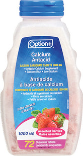 Option + - Calcium Antacid Assorted Berries Flavour | 72 Tablets x 1000mg