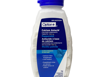 Option+ Calcium Antacid Ultra Strength, Peppermint | 72 Chewable Tablets