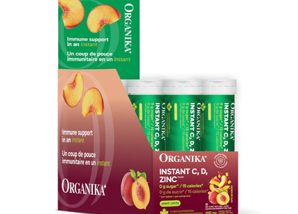 Organika - Instant C, D, Zinc Immunity Peach | Box of 8
