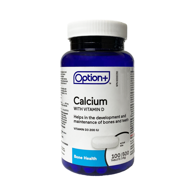 Option+ Calcium avec vitamine D3 500 mg | 100 comprimés