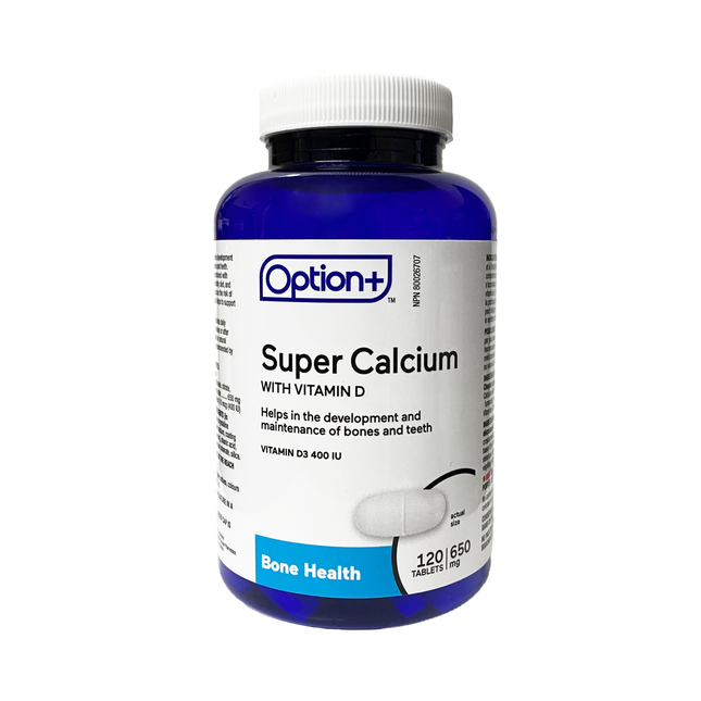 Option+ Super Calcium avec Vitamine D 650 mg | 120 comprimés