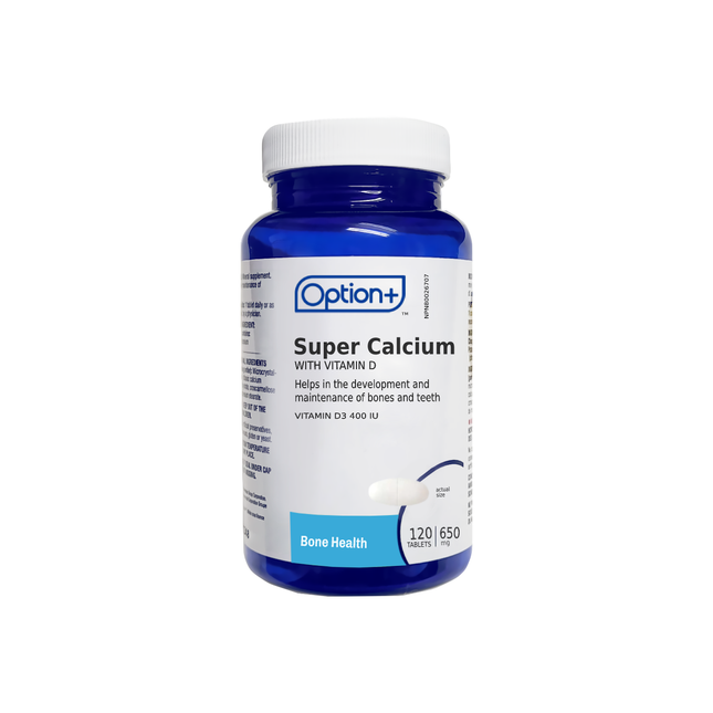 Option+ - Super Calcium With Vitamin D - 650MG / 400 IU | 120 Tablets