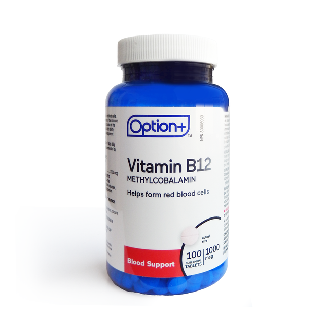 Option+ Vitamine B12 1000 mcg Méthylcobalamine | 100 onglets