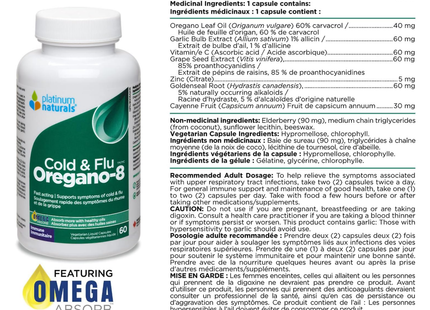 Platinum Naturals - Therapeutic Cold & Flu Oregano-8 | 60 Liquid Capsules