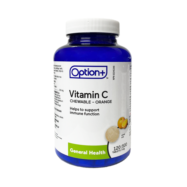 Option+ Vitamin C Chewable 500 mg, Orange | 120 Tablets