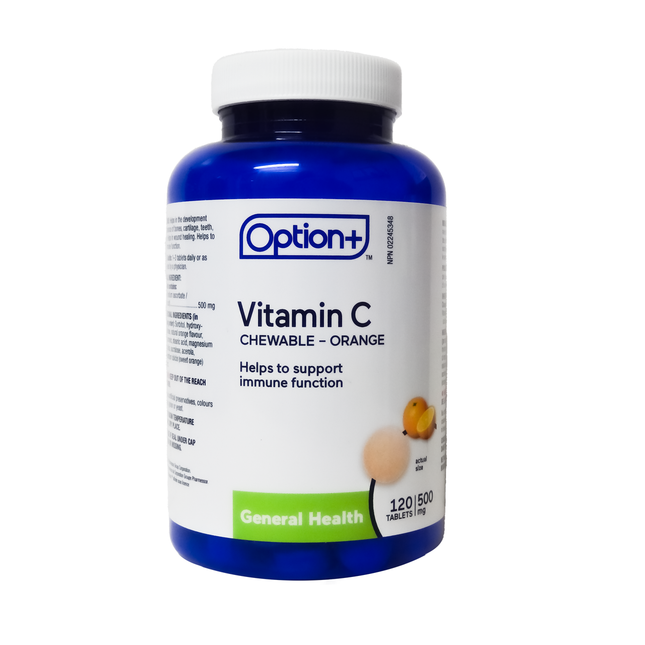 Option+ Vitamin C Chewable 500 MG - Orange | 120 Tablets