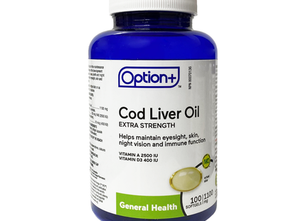 Option+ Extra Strength Cod Liver Oil 1100 mg | 100 Softgels