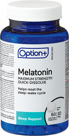 Option+ Dissolution rapide 10 mg de mélatonine – Force maximale | 60 comprimés sublinguaux