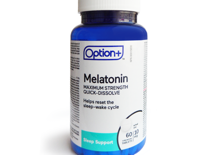 Option+ Dissolution rapide 10 mg de mélatonine – Force maximale | 60 comprimés sublinguaux