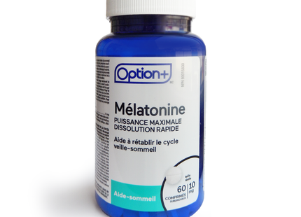 Option+ Dissolution rapide 10 mg de mélatonine – Force maximale | 60 comprimés sublinguaux