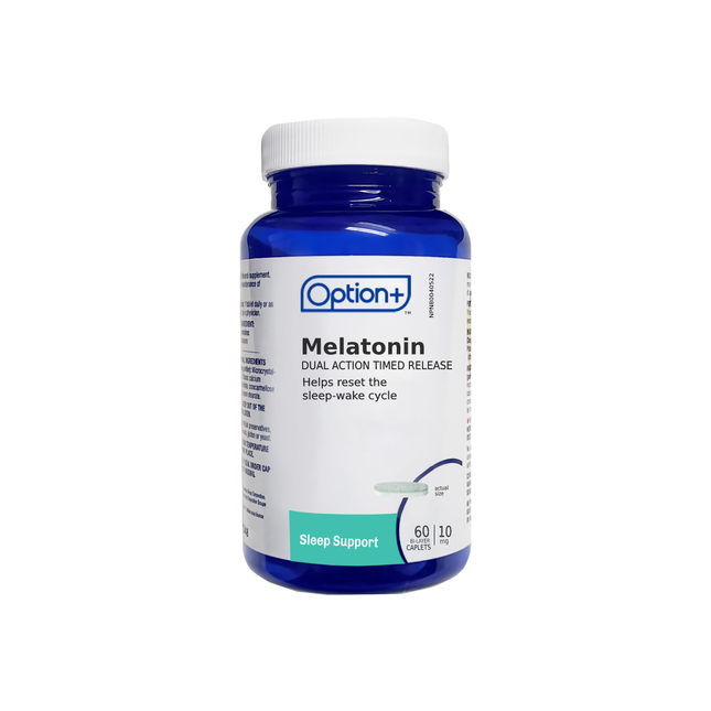 Option+ Mélatonine à double action à libération prolongée - 10MG | 60 caplets bicouches