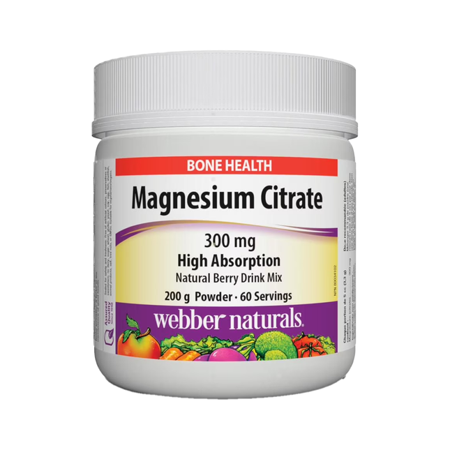 Webber Naturals Citrate de magnésium 300 mg haute absorption | 200 g (60 portions)