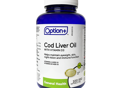 Option+ Cod Liver Oil With Vitamin D3 550mg | 100 Softgels