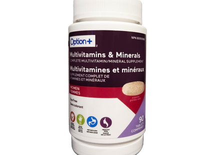 Option+ Multivitamines et minéraux pour femmes | 90 onglets