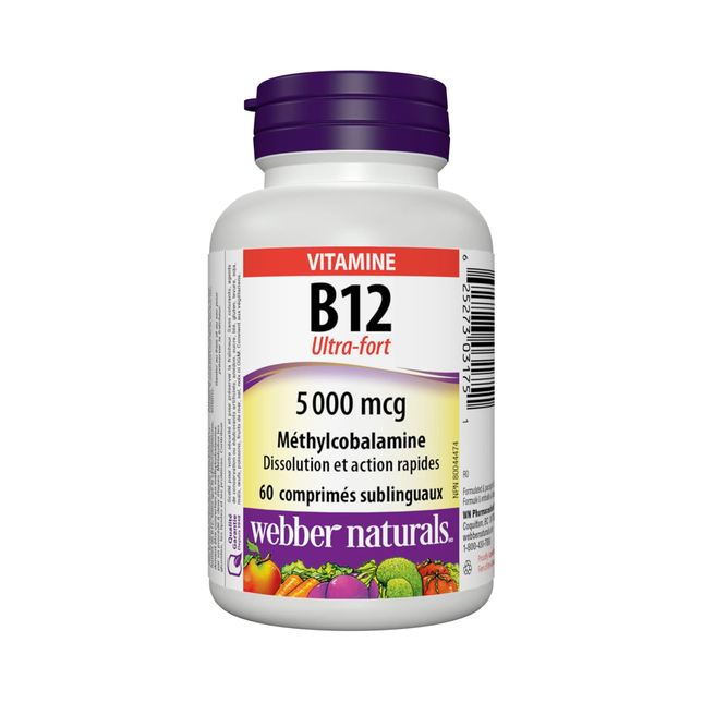 Webber Naturals Vitamine B12 extra-forte 5000 mcg | 60 comprimés sublinguaux