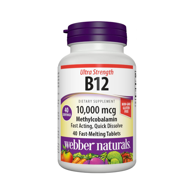 Webber Naturals - Vitamine B12 Méthylcobalamine 10 000 mcg | 40 Comprimés