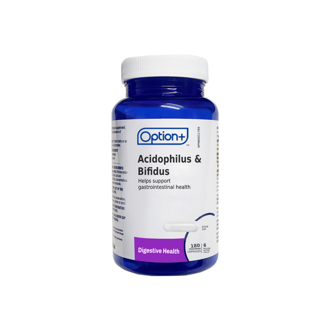 Option+ Acidophilus &amp; Bifidus Santé digestive 6 milliards de cellules actives | 180 Gélules