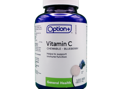 Option+ Vitamine C Comprimés à croquer 500 mg - Myrtille | 120 comprimés