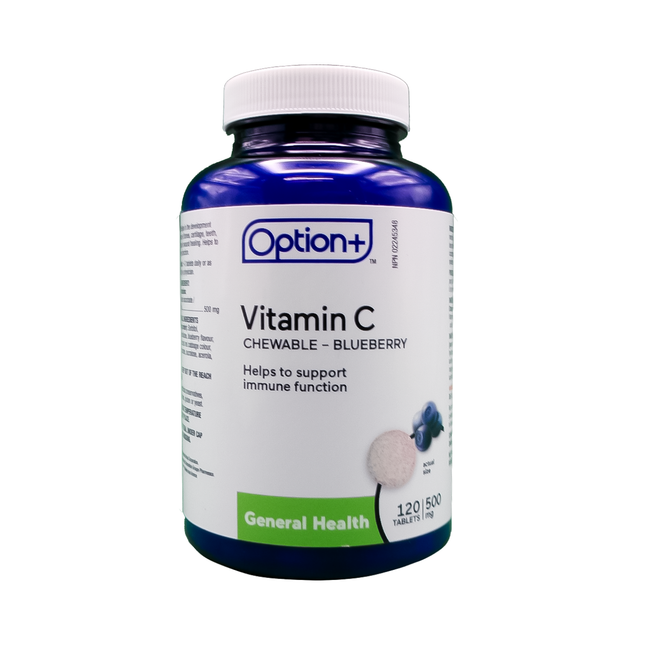 Option+ Vitamine C Comprimés à croquer 500 mg - Myrtille | 120 comprimés