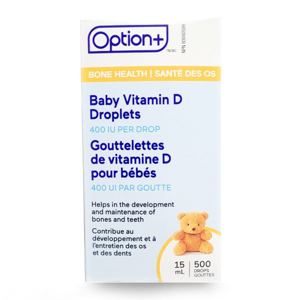 Option+ Gouttelettes de vitamine D pour bébé 400 UI | 15 ml